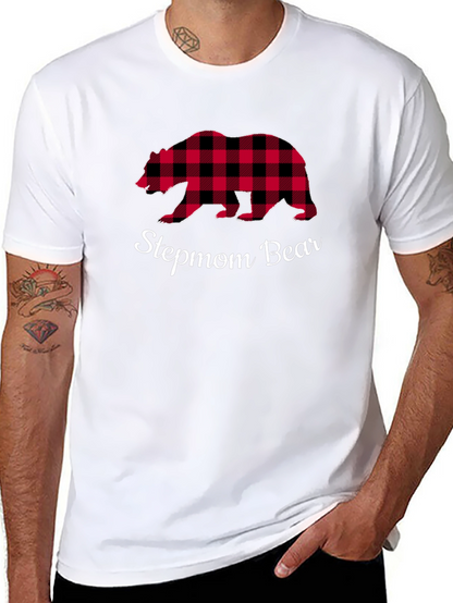 Stepmom Bear Buffalo Plaid Tee - Cozy Casual Top