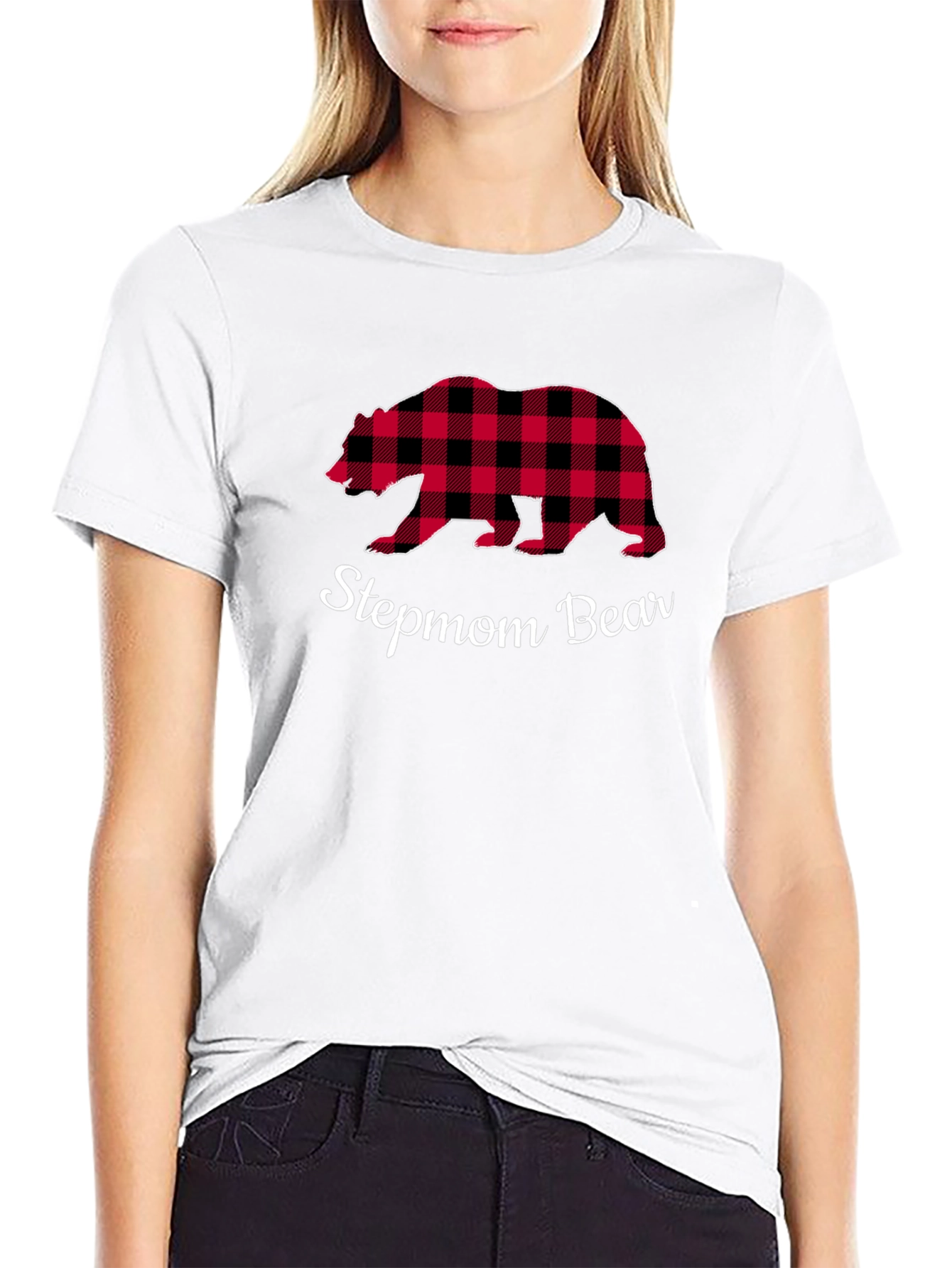 Stepmom Bear Buffalo Plaid Tee - Cozy Casual Top