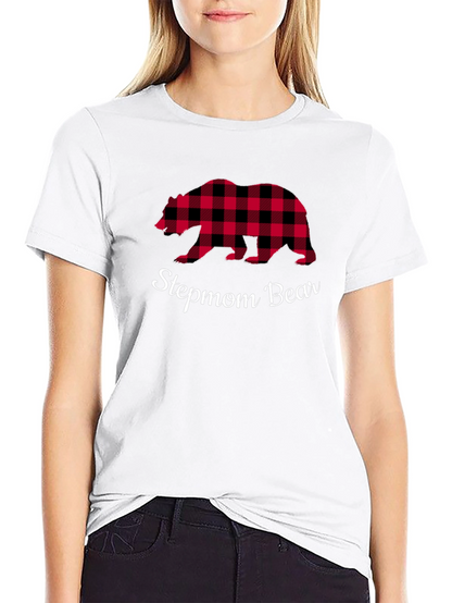 Stepmom Bear Buffalo Plaid Tee - Cozy Casual Top