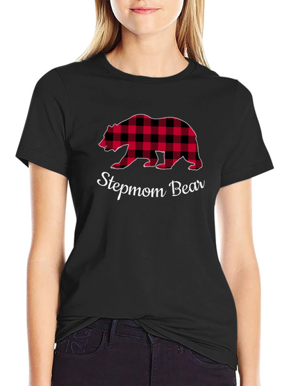 Stepmom Bear Buffalo Plaid Tee - Cozy Casual Top
