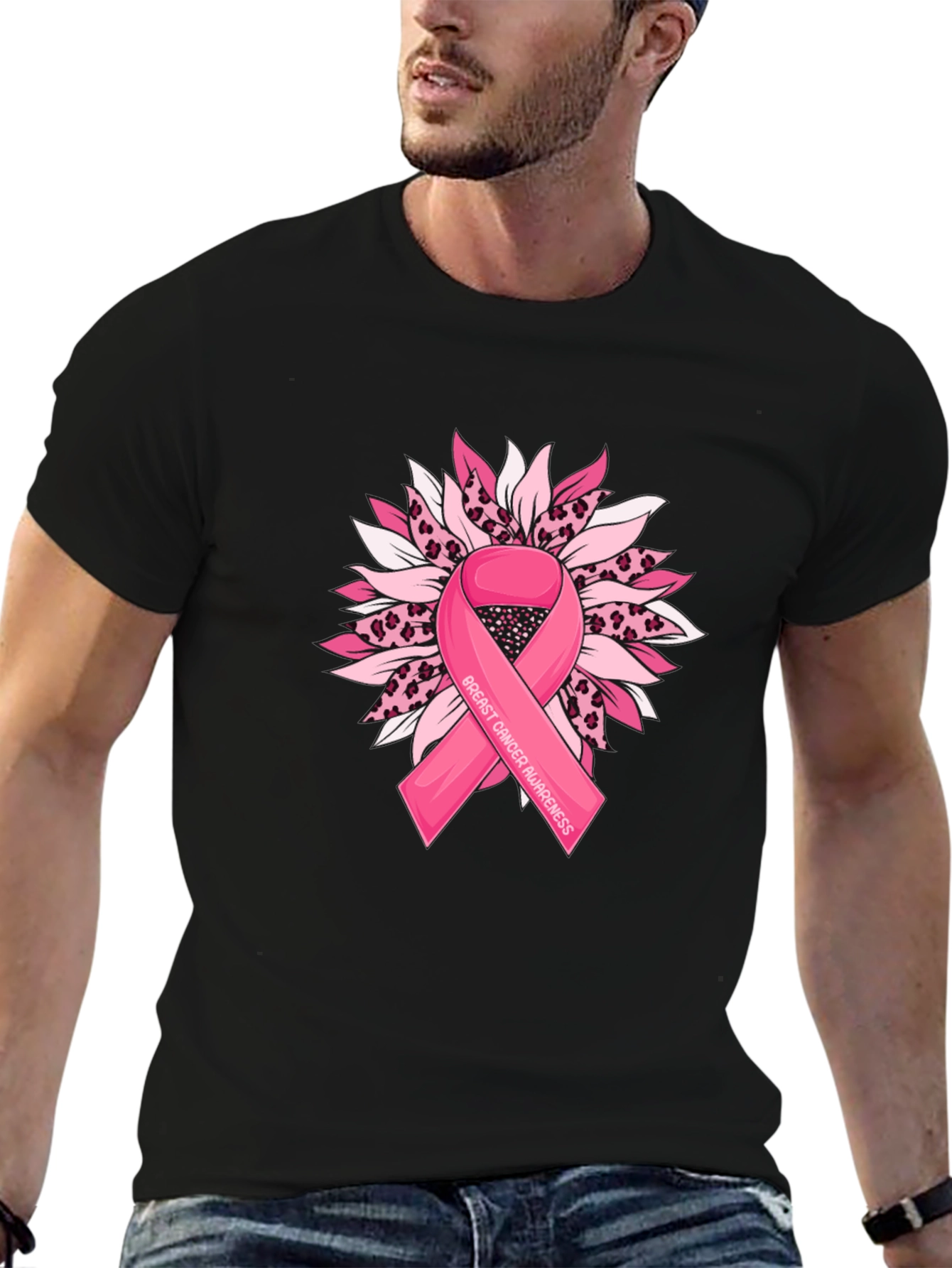 Breast Cancer Awareness T-Shirt Sunflower Ribbon