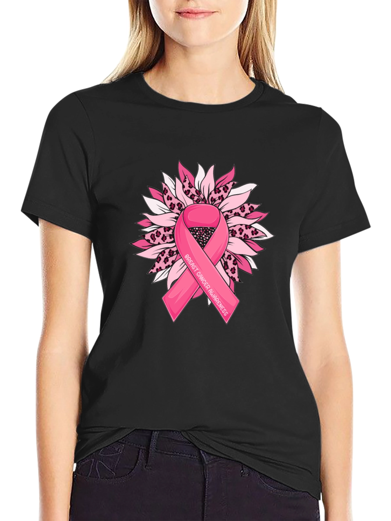 Breast Cancer Awareness T-Shirt Sunflower Ribbon