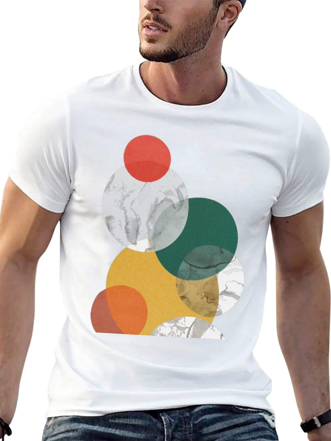 Modern Geometric Circle Design Black T-Shirt