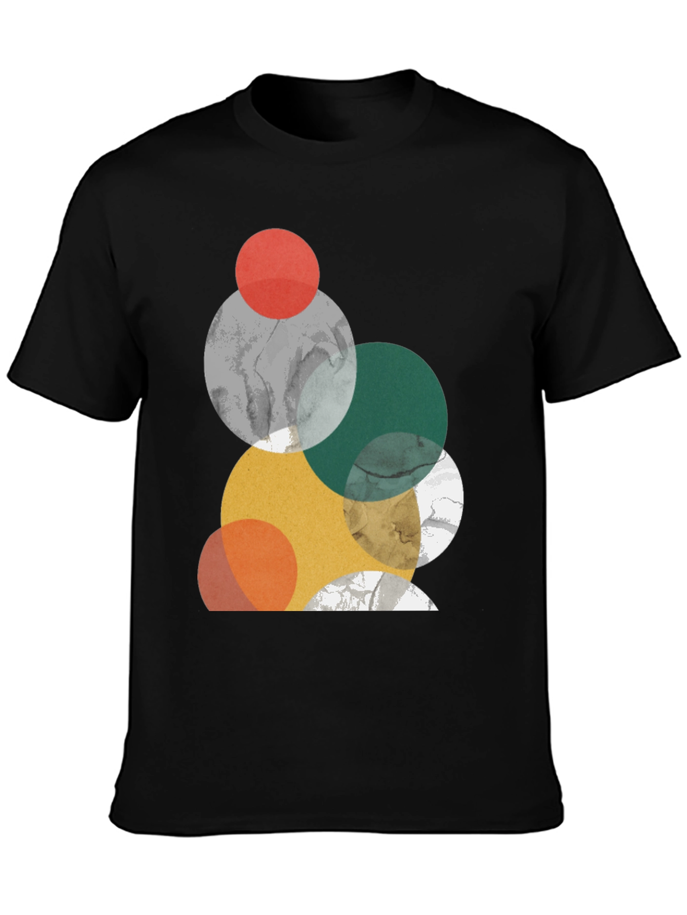 Modern Geometric Circle Design Black T-Shirt