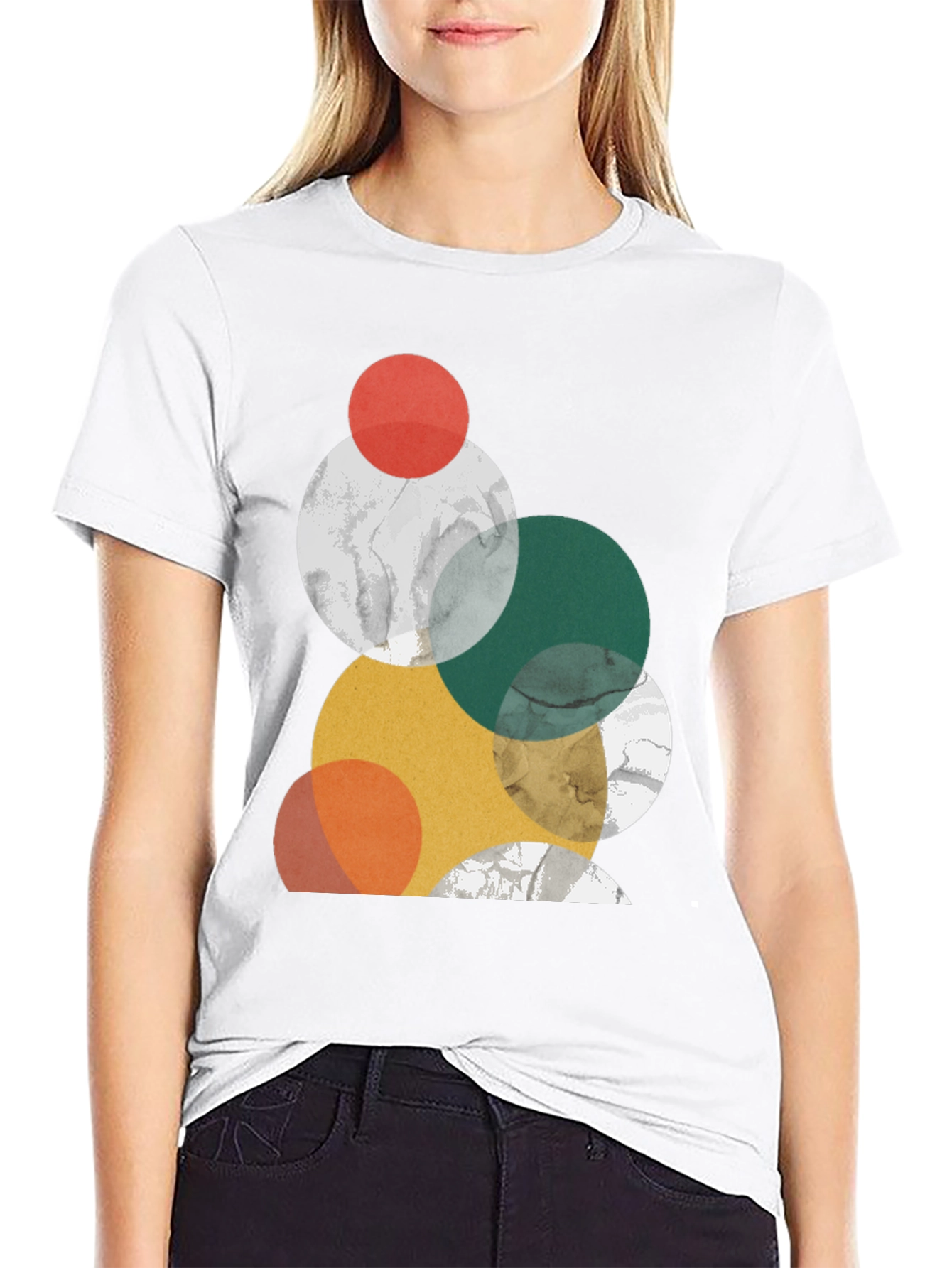 Modern Geometric Circle Design Black T-Shirt