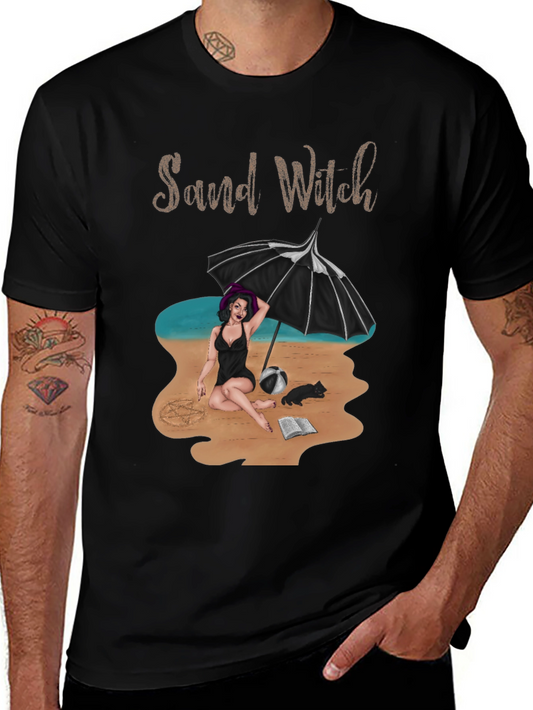 Sand Witch T-Shirt - Black Cotton Tee for Beach Lovers
