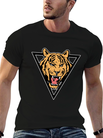 Tiger Triangle Graphic Print Black T-Shirt