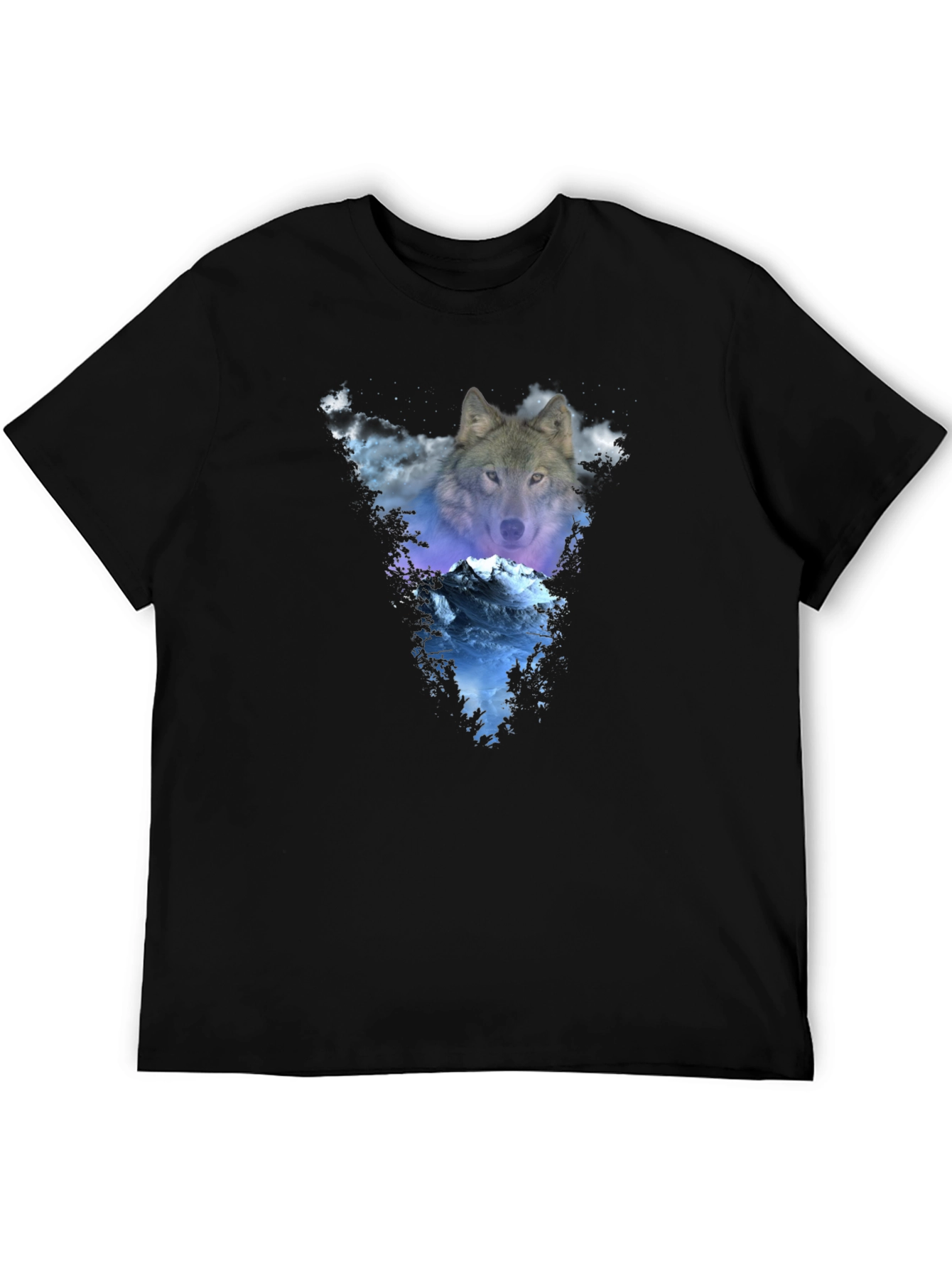 Wolf & Mountain Graphic Black T-Shirt