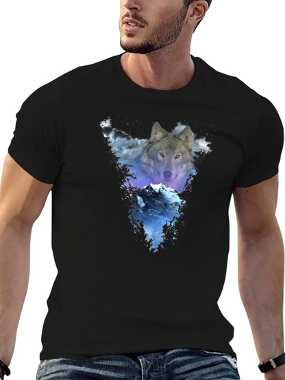Wolf & Mountain Graphic Black T-Shirt