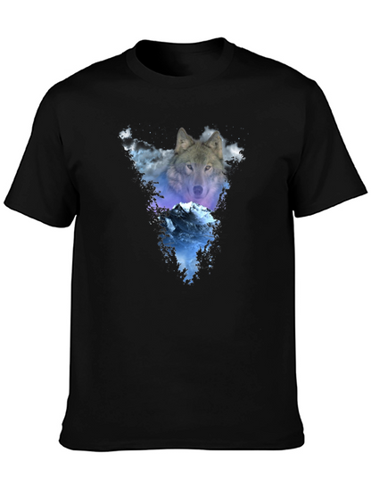 Wolf & Mountain Graphic Black T-Shirt
