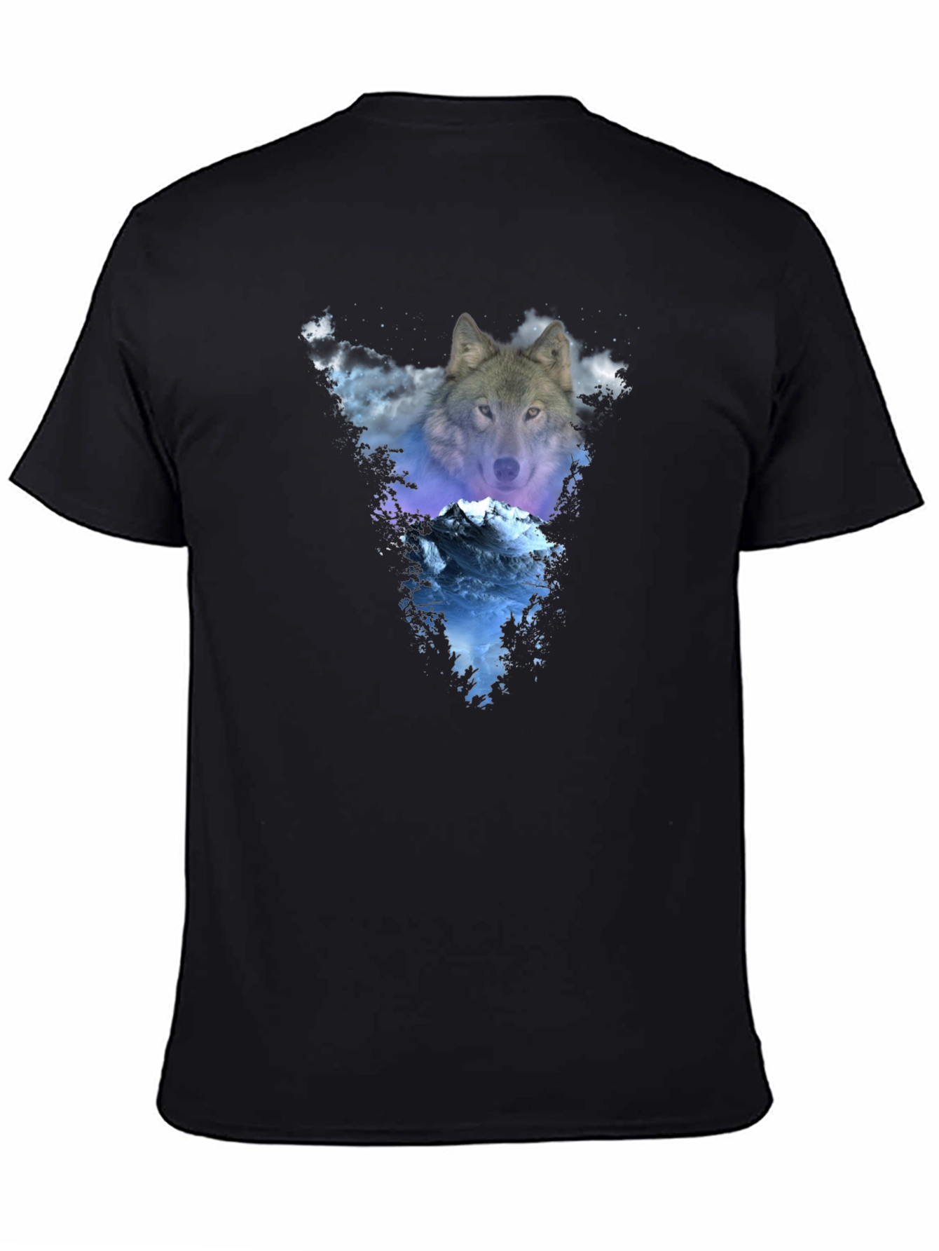 Wolf & Mountain Graphic Black T-Shirt