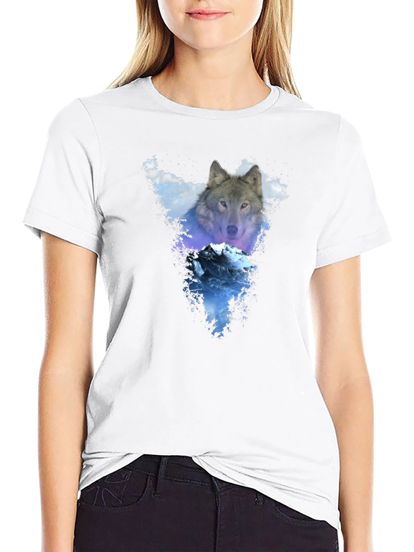 Wolf & Mountain Graphic Black T-Shirt