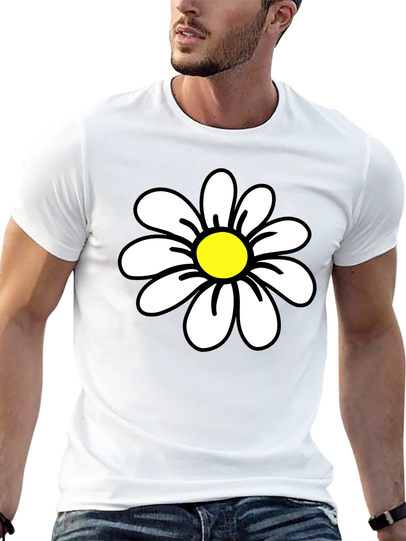 Daisy Graphic Black T-Shirt - Casual Cotton Tee