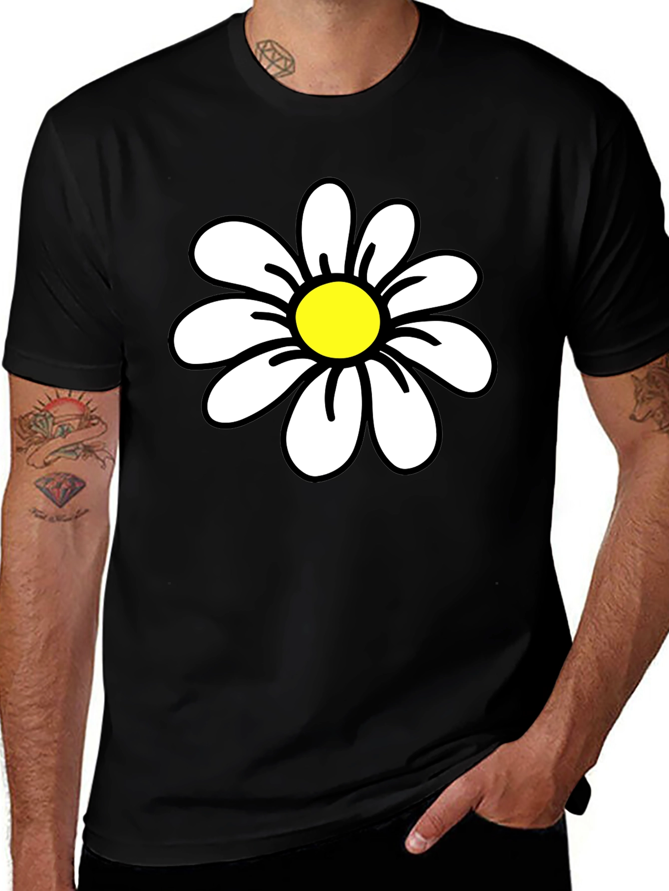 Daisy Graphic Black T-Shirt - Casual Cotton Tee