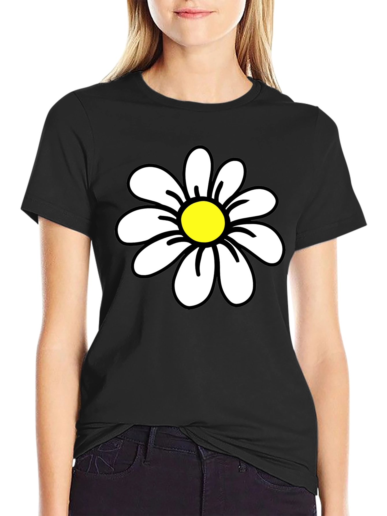 Daisy Graphic Black T-Shirt - Casual Cotton Tee