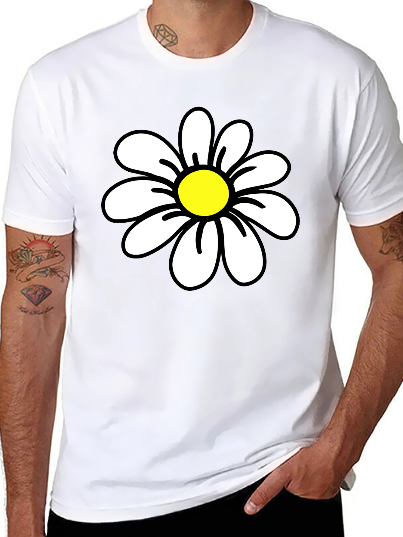 Daisy Graphic Black T-Shirt - Casual Cotton Tee