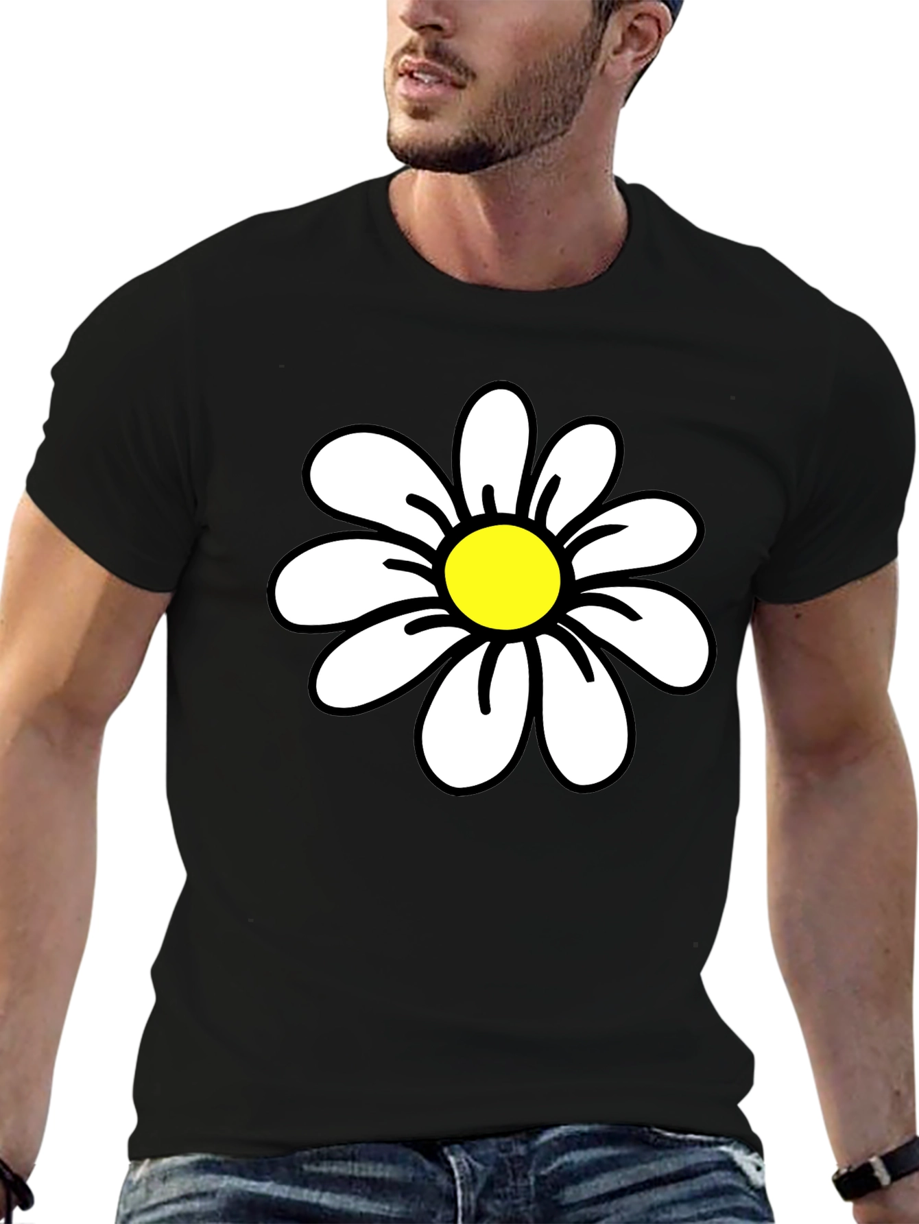 Daisy Graphic Black T-Shirt - Casual Cotton Tee