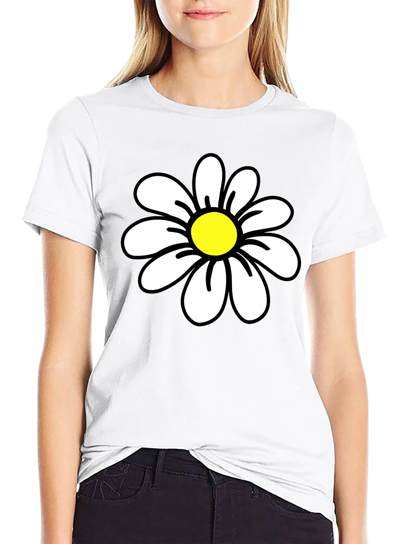 Daisy Graphic Black T-Shirt - Casual Cotton Tee