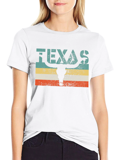 Texas Bull Skull Graphic Tee - Retro Style