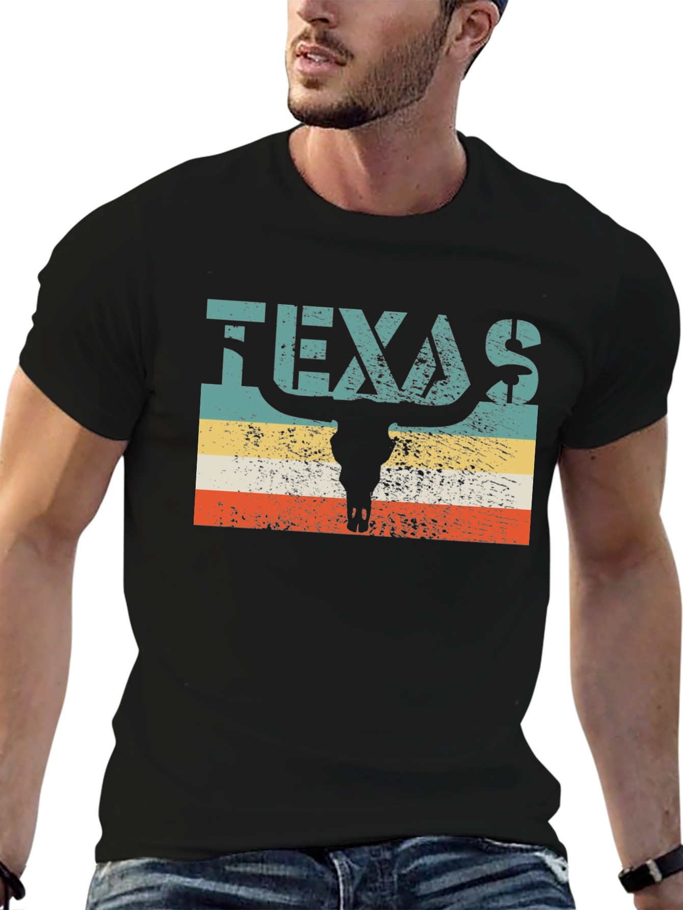 Texas Bull Skull Graphic Tee - Retro Style