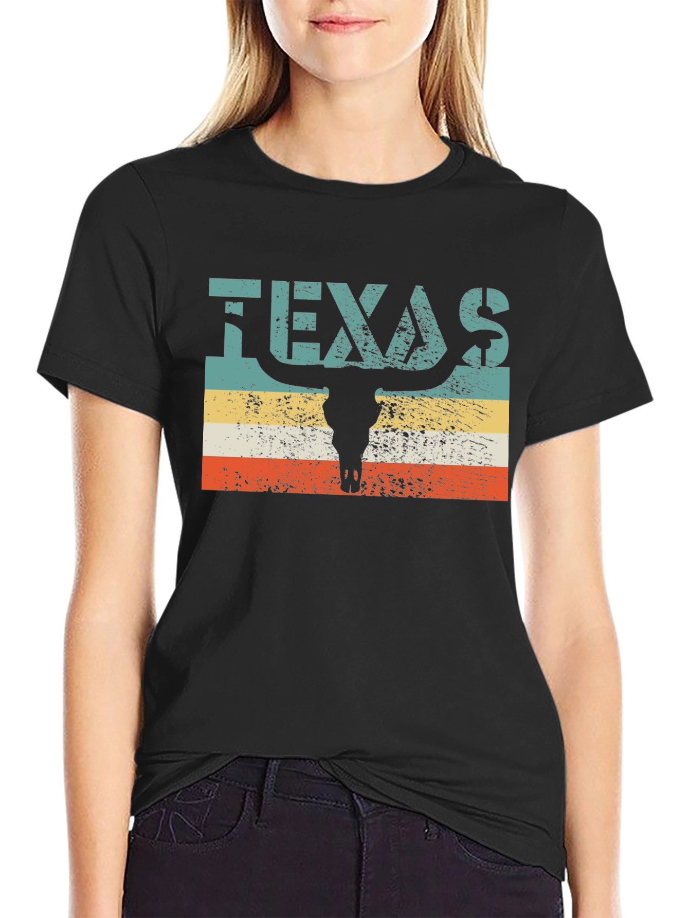 Texas Bull Skull Graphic Tee - Retro Style