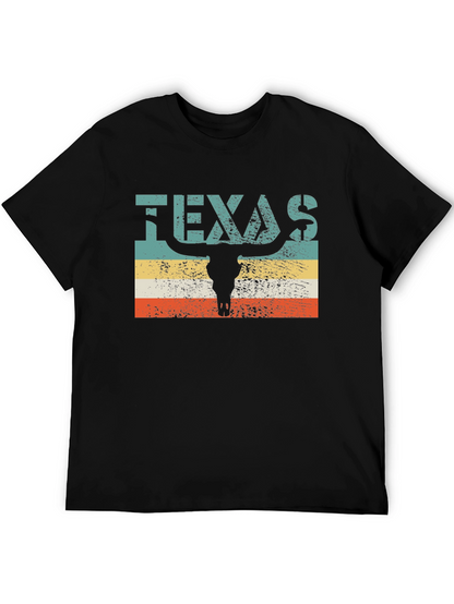 Texas Bull Skull Graphic Tee - Retro Style