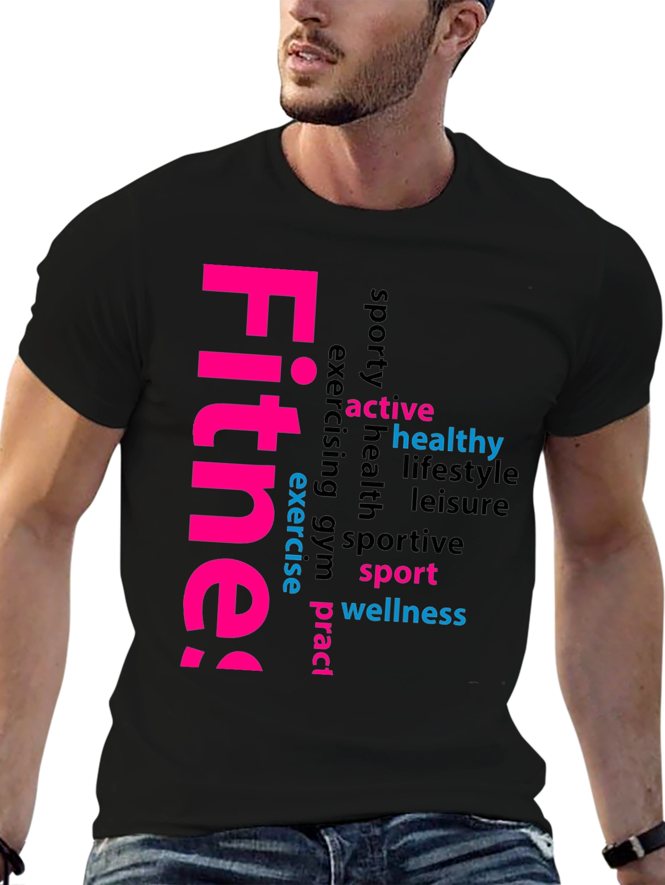 Fitness Word Art Black Graphic Tee