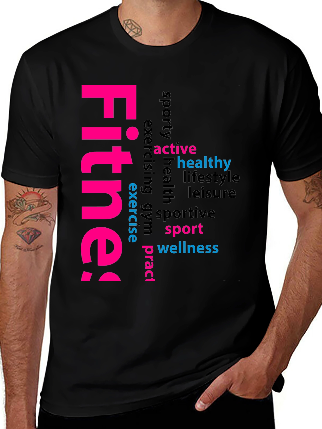 Fitness Word Art Black Graphic Tee