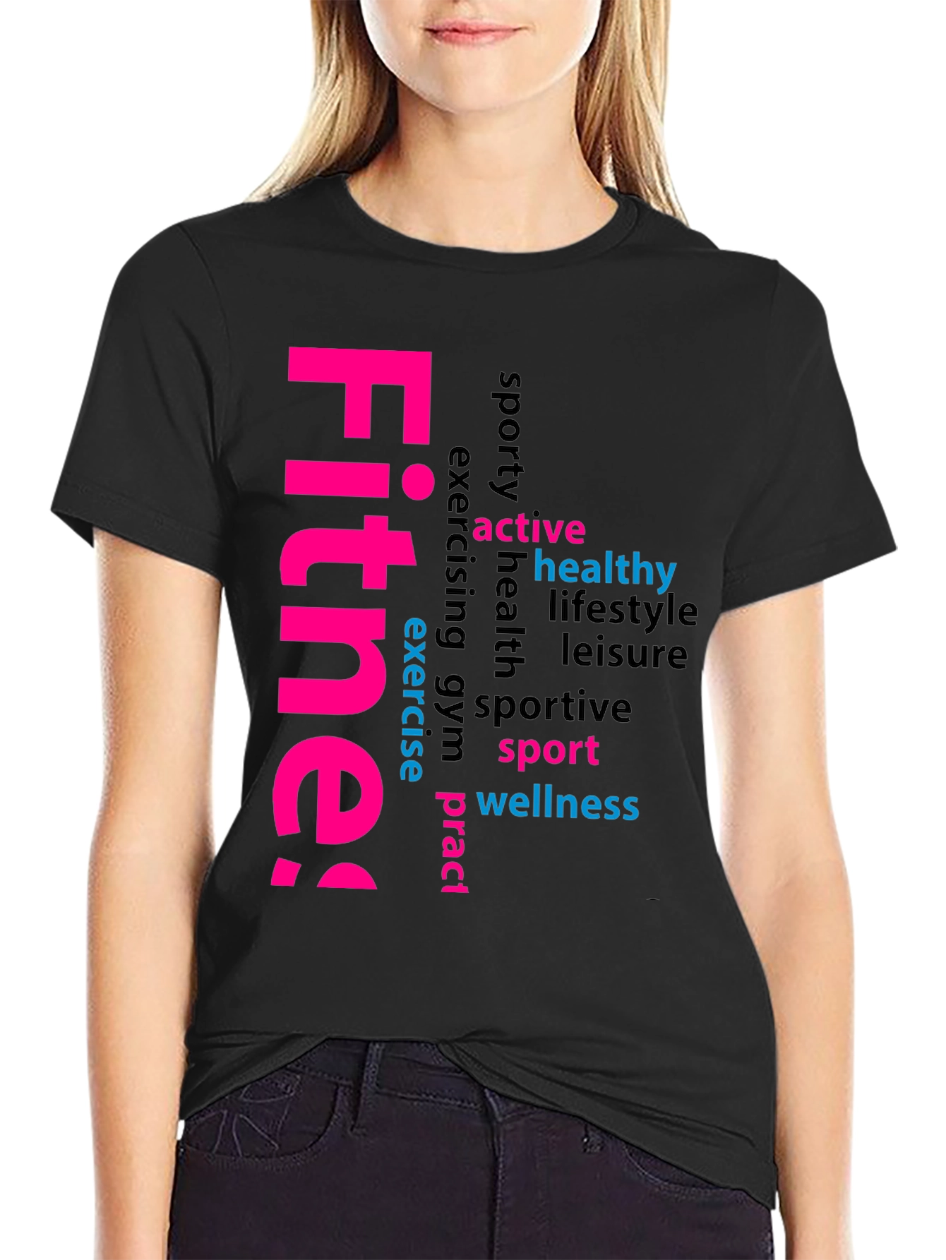 Fitness Word Art Black Graphic Tee