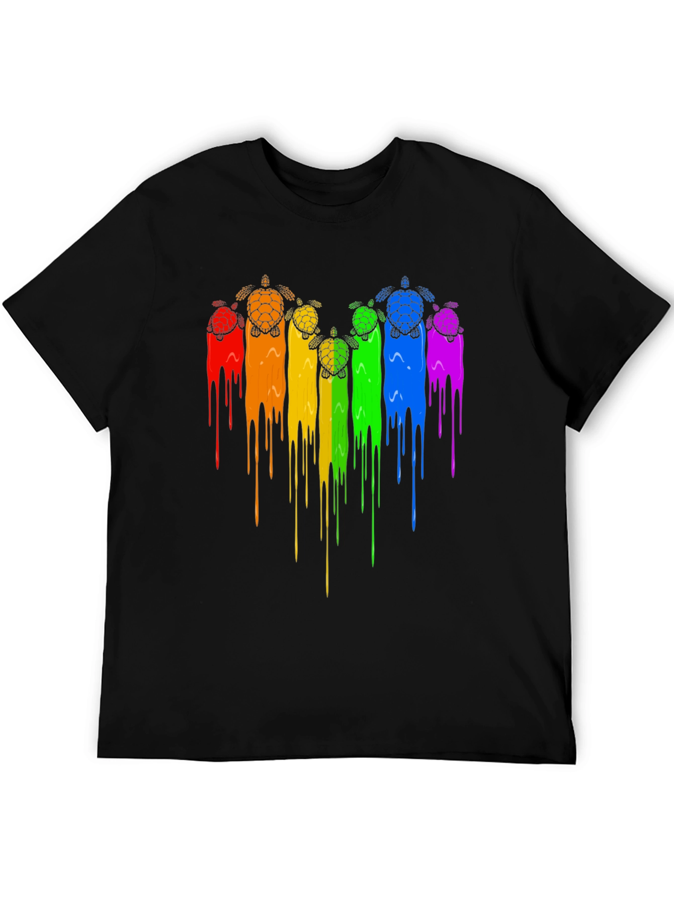 Rainbow Turtle Drip Graphic Tee - Black
