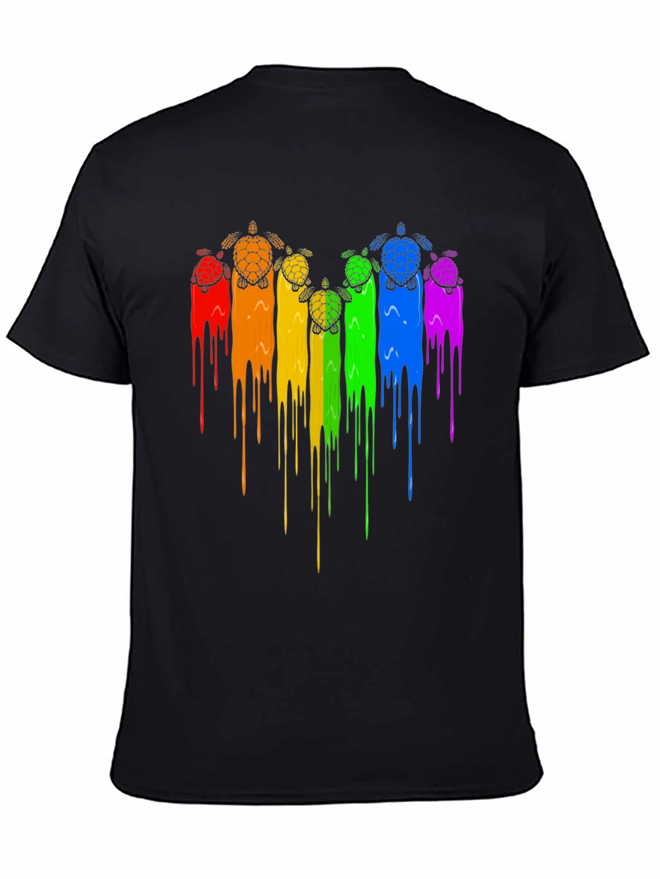 Rainbow Turtle Drip Graphic Tee - Black