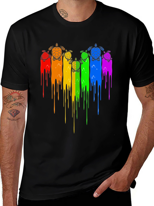 Rainbow Turtle Drip Graphic Tee - Black