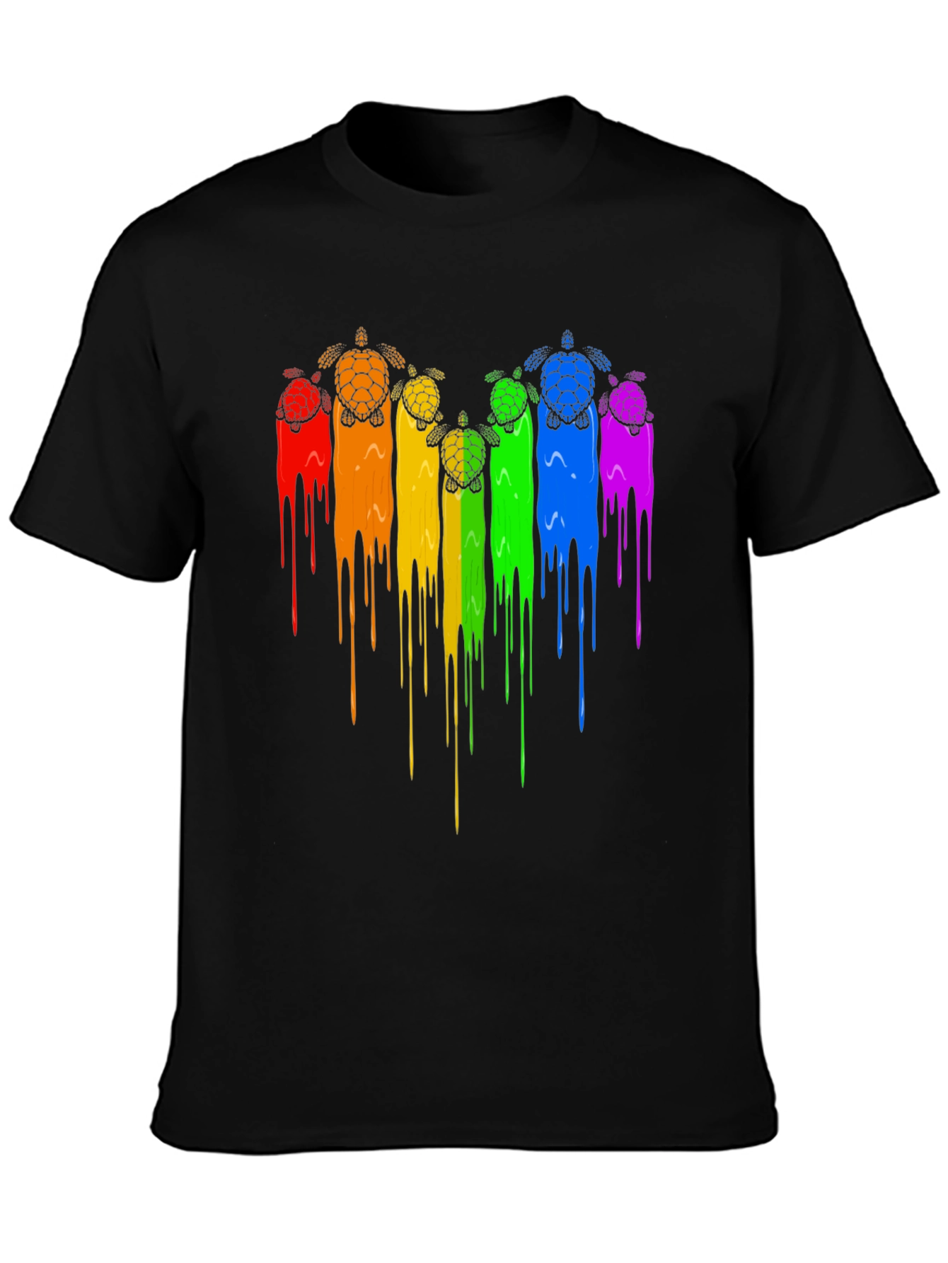 Rainbow Turtle Drip Graphic Tee - Black