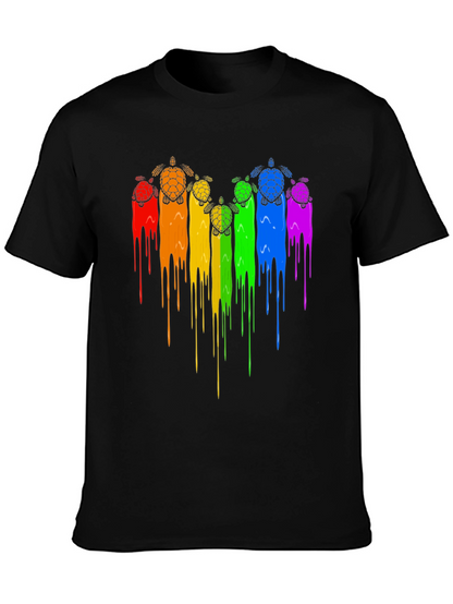 Rainbow Turtle Drip Graphic Tee - Black