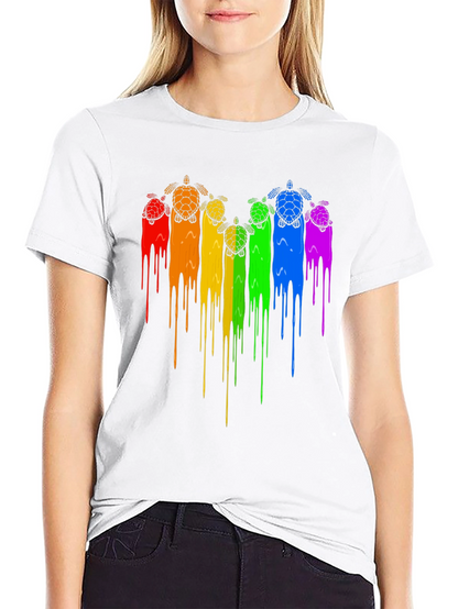 Rainbow Turtle Drip Graphic Tee - Black