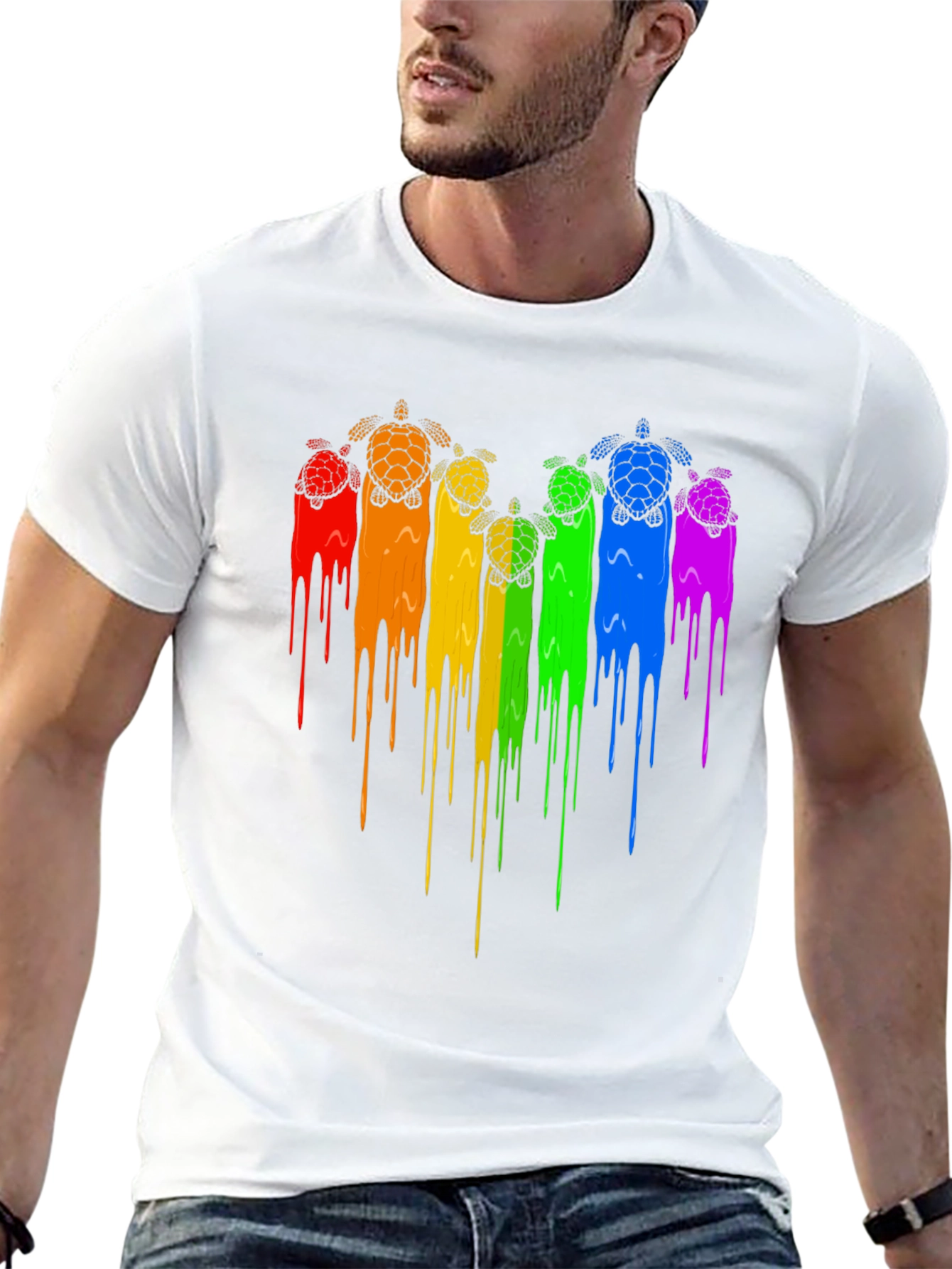 Rainbow Turtle Drip Graphic Tee - Black