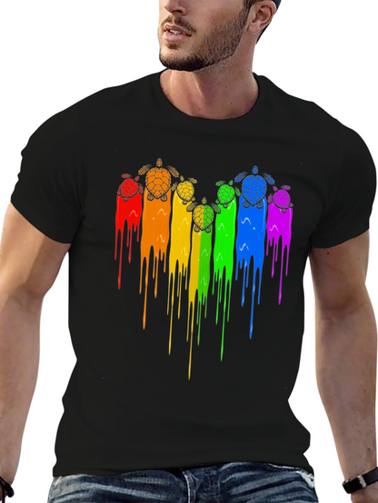 Rainbow Turtle Drip Graphic Tee - Black