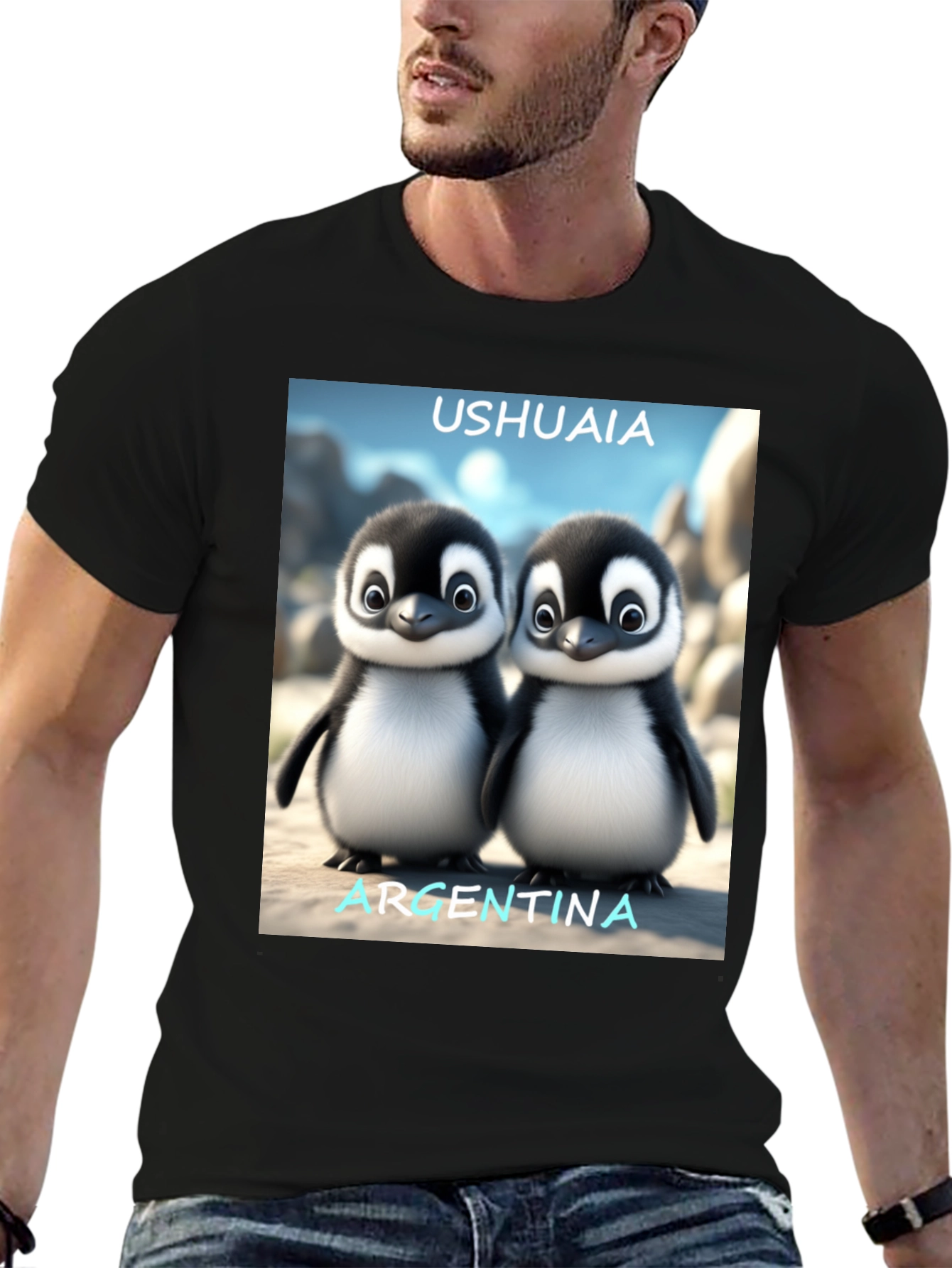 Ushuaia Argentina Penguin Tee - Black