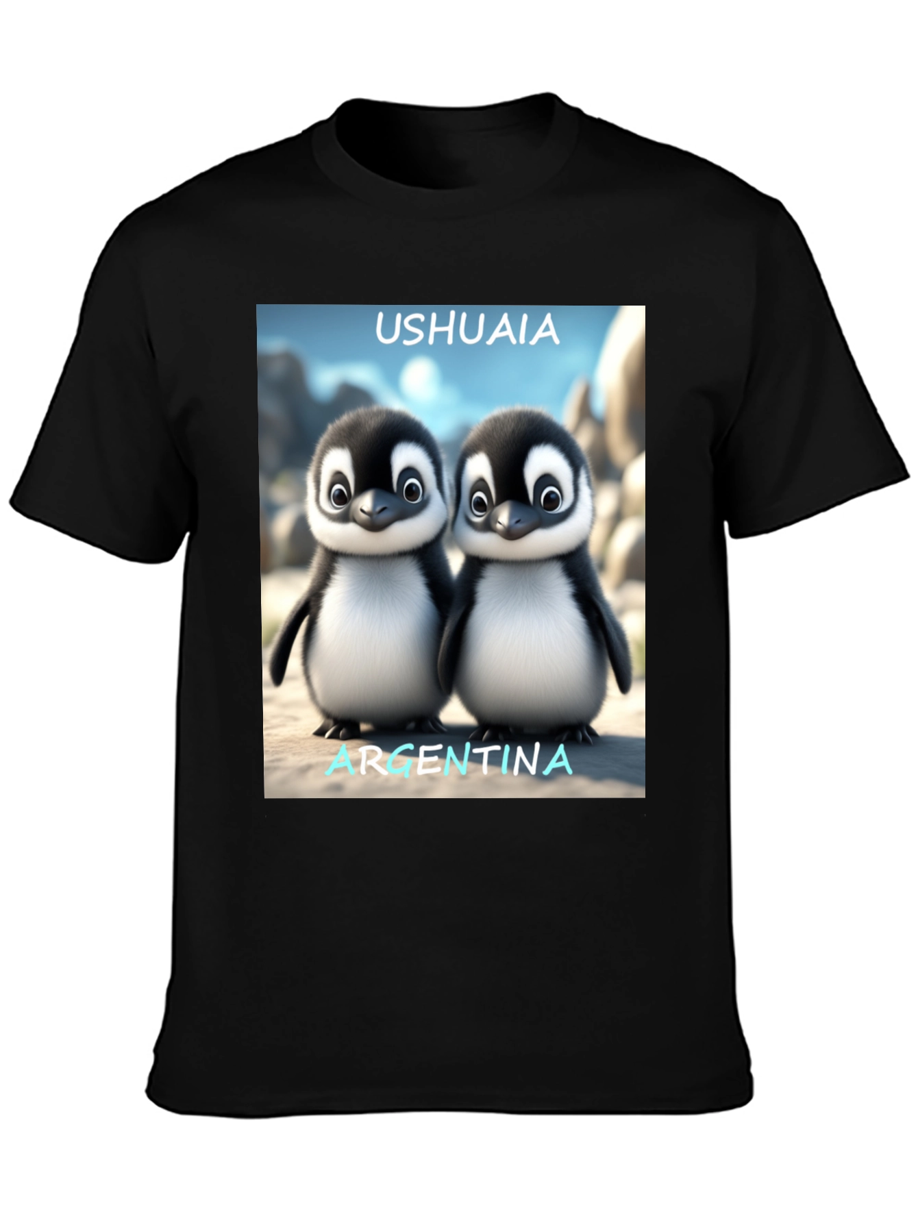Ushuaia Argentina Penguin Tee - Black