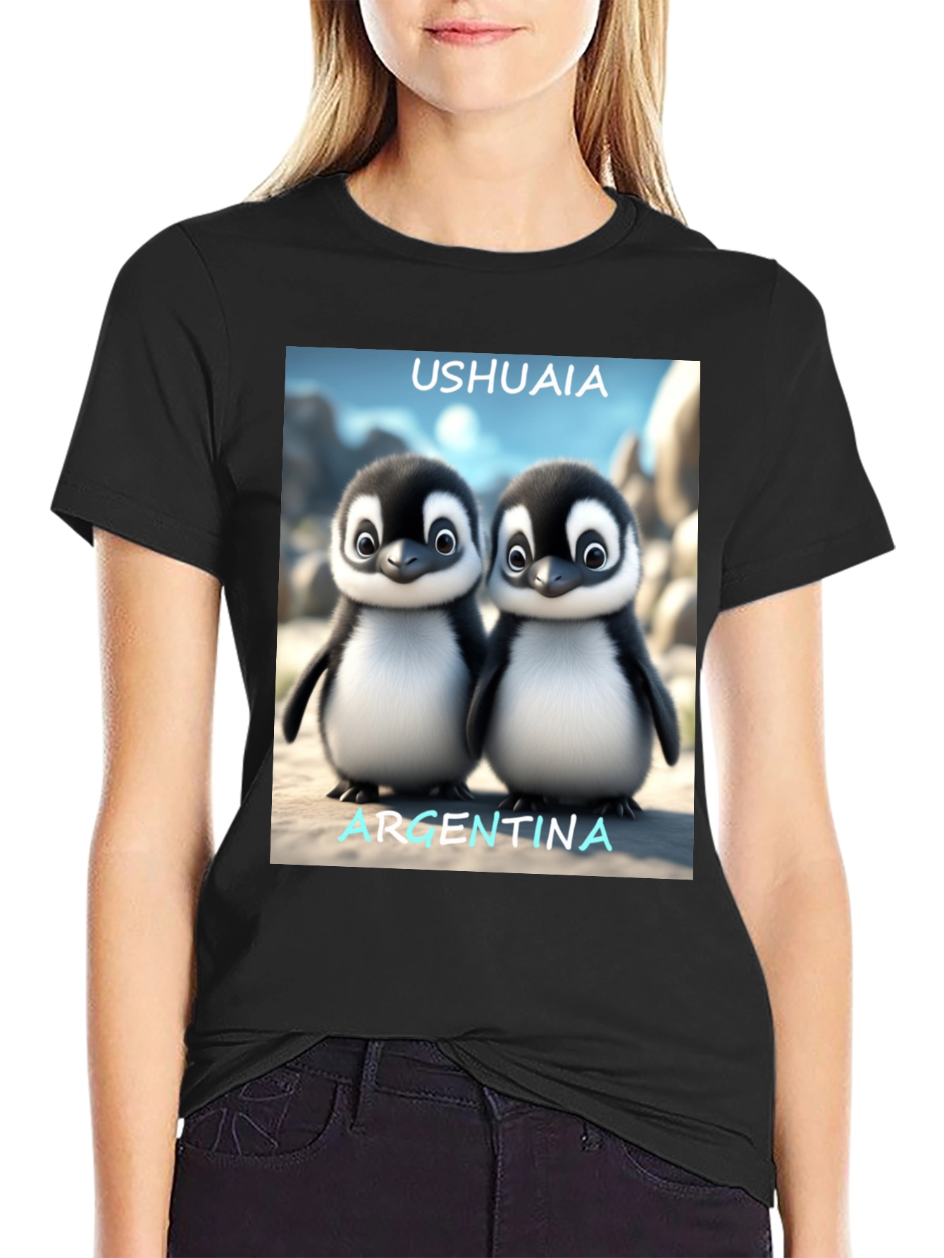 Ushuaia Argentina Penguin Tee - Black