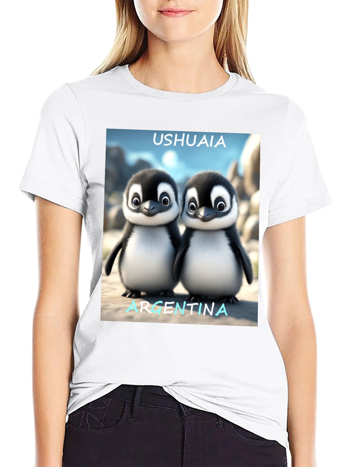 Ushuaia Argentina Penguin Tee - Black