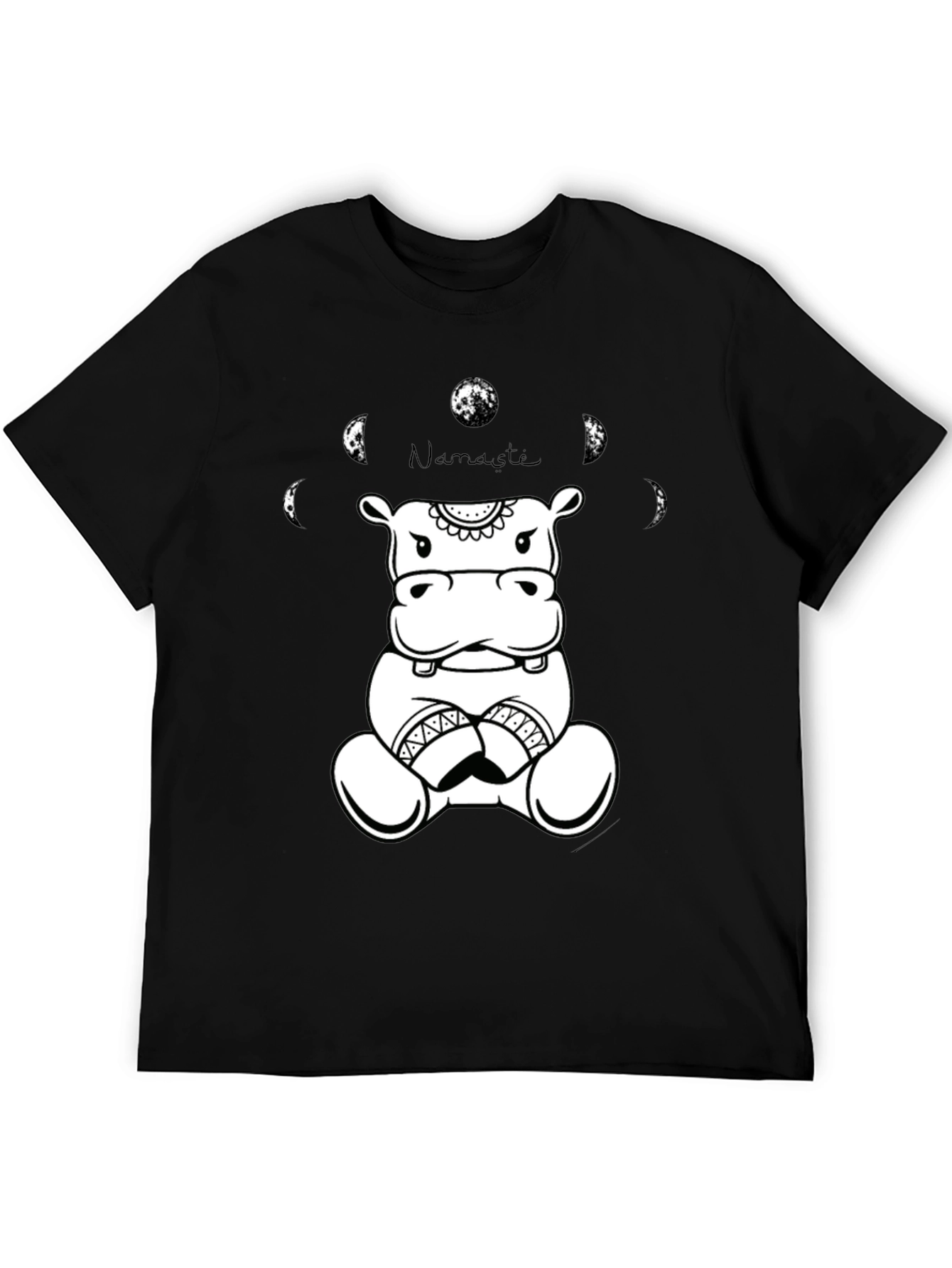 Namaste Hippo Graphic Tee - Black Cotton T-Shirt