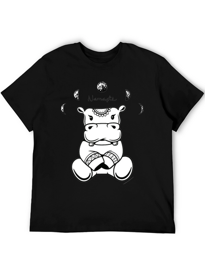 Namaste Hippo Graphic Tee - Black Cotton T-Shirt
