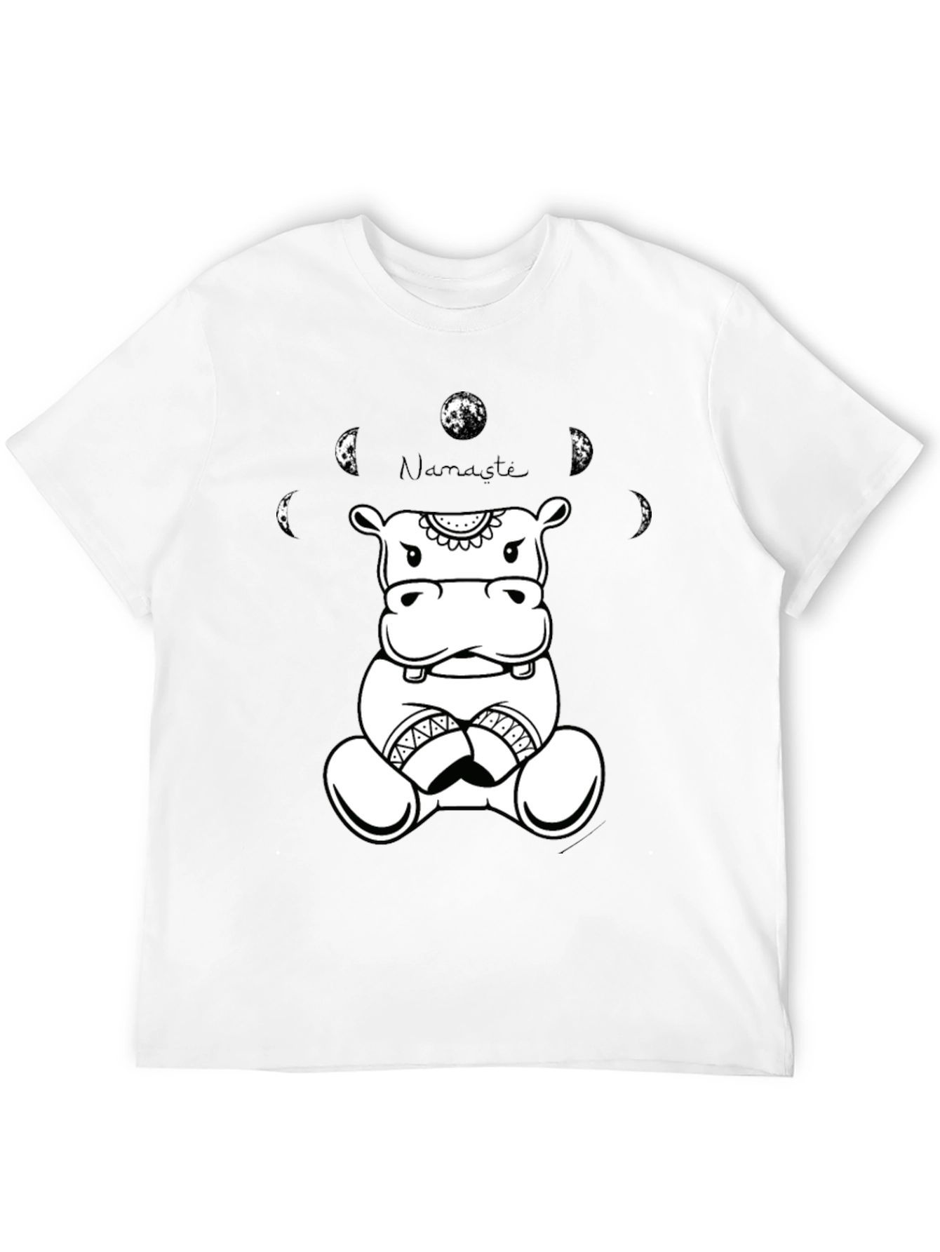 Namaste Hippo Graphic Tee - Black Cotton T-Shirt