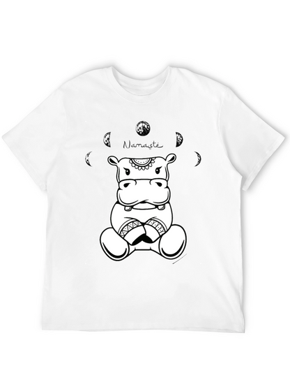 Namaste Hippo Graphic Tee - Black Cotton T-Shirt