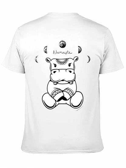 Namaste Hippo Graphic Tee - Black Cotton T-Shirt