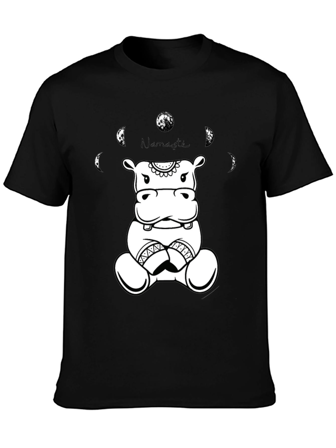 Namaste Hippo Graphic Tee - Black Cotton T-Shirt