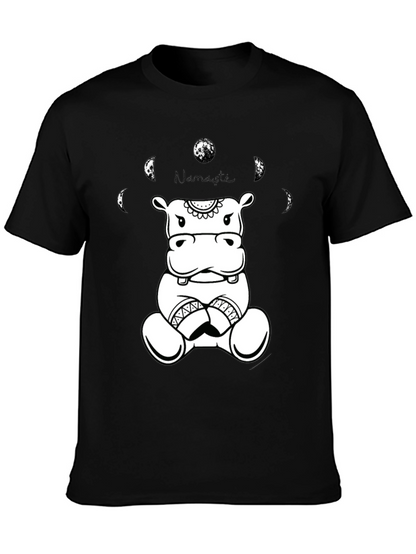 Namaste Hippo Graphic Tee - Black Cotton T-Shirt