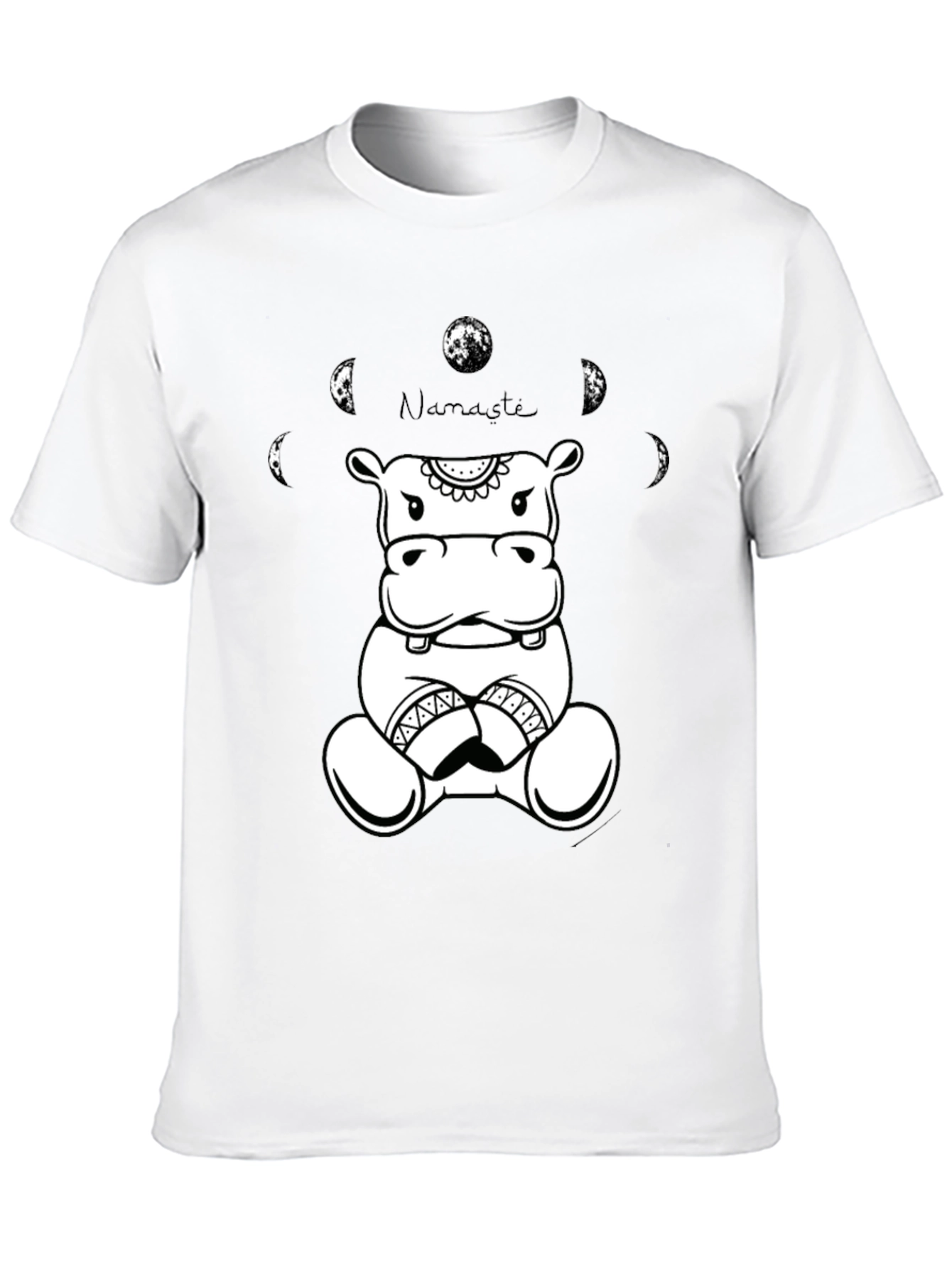 Namaste Hippo Graphic Tee - Black Cotton T-Shirt