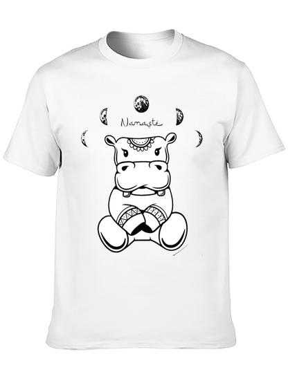 Namaste Hippo Graphic Tee - Black Cotton T-Shirt